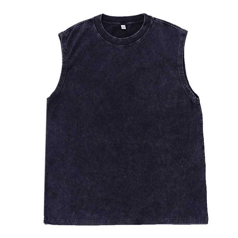 Mens Vest Vintage Washed tee 100% Cotton Tank Tops Summer Casual Sleeveless Tops Streetwear black Loose Tees women M250513