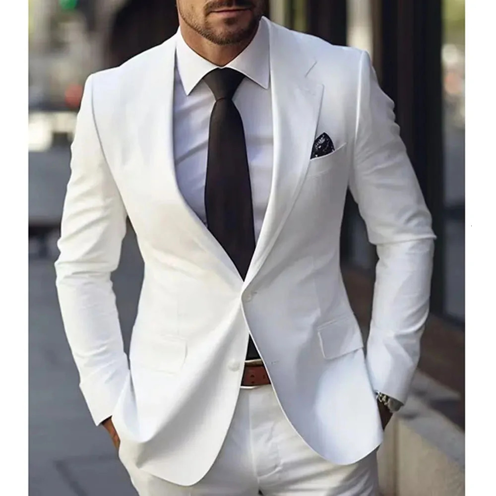 Mens twopiece set jacketpants single hole lapel clothing mens business wedding groom 250506