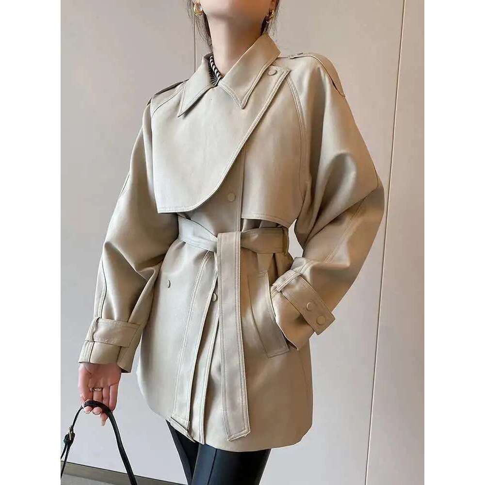 EAM Black Belted Big Size Jacket Loose Fit New Lapel Long Sleeve Women Quilted Coat Fashion Tide Spring Autumn 2025 30A1210