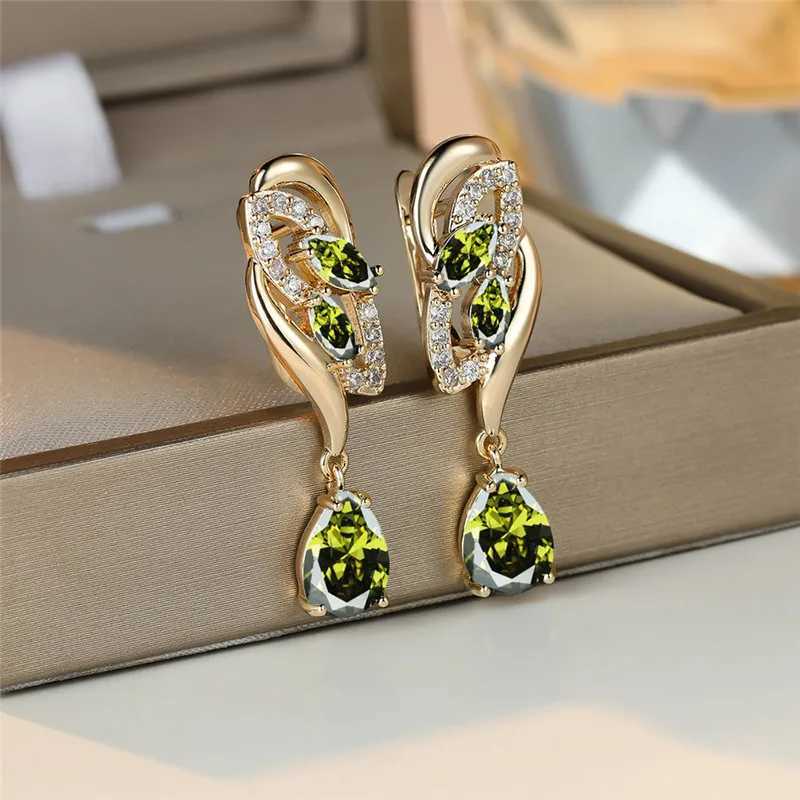 Cute Female Green Zircon Stone Earrings Luxury Gold Color Wedding Jewelry For Women Y250510
