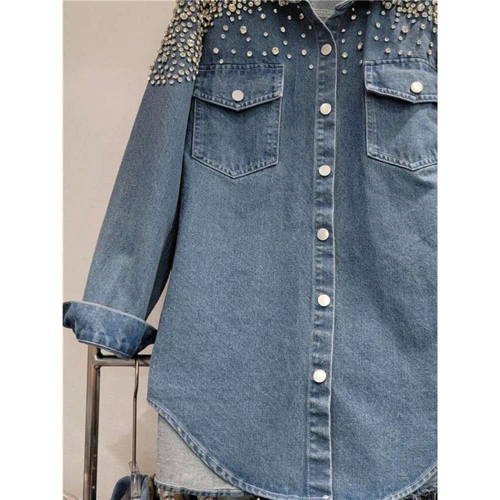 DEAT Fashion Dias Loose Denim Shirts Coat For Women Autumn Trendy New Lapel Long Sleeve Pockets Jacket Females 29L7920