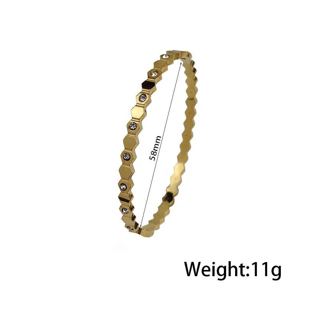New Gold Plated Stainless Steel Honeycomb Zircon Hexagon Bracelet for Women Wedding Party JewelryXJ250513