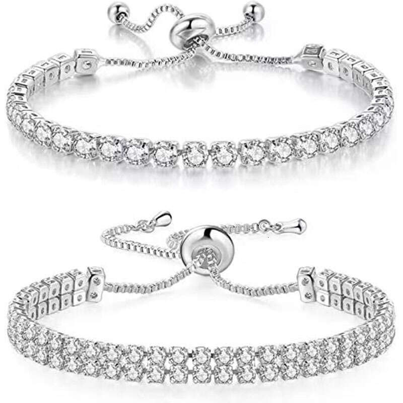 Bracelet set white zircon tennis drawstring single double row dia bracelet