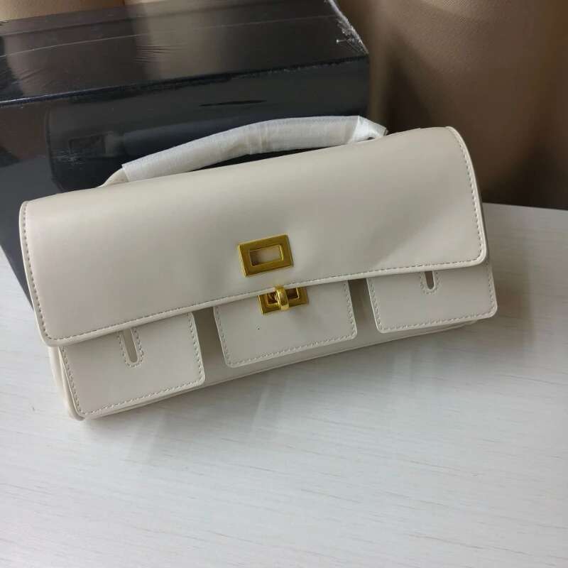 High-end Horizontal Hand-held Clutch Women Underarm Brand Lock Design Motorcycle Soft Cowhide Shoulder Messenger Bag