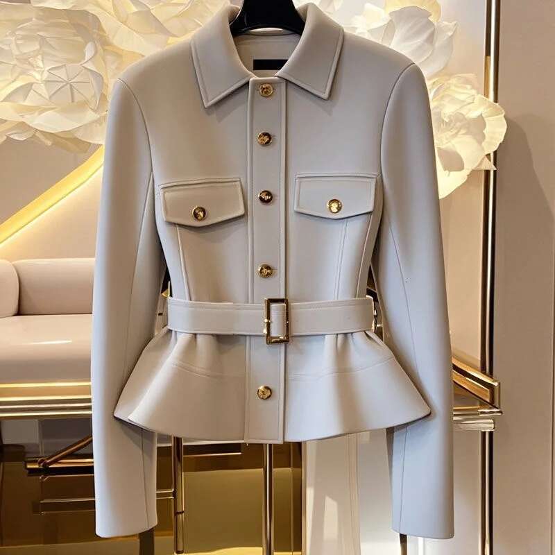 2025 New Korean Fashion Autumn Winter Jackets Ladies Top Temperament Waist Long-sleeved Casual Elegant Outwear Women's Clothing