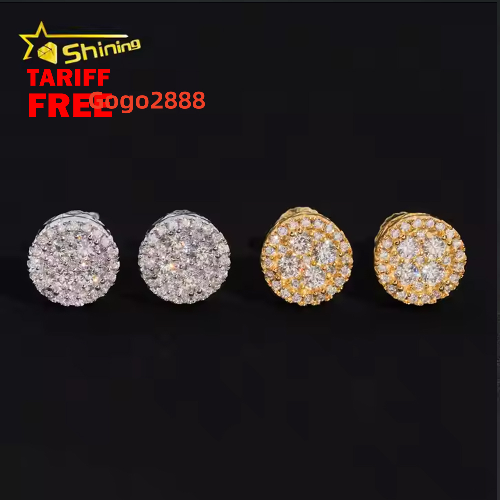 Cheapest RTS Moissanite Stud Earring Fine Jewelry Gold Plated 925 Sterling Silver Iced Out VVS Moissanite Screw Back Earrings