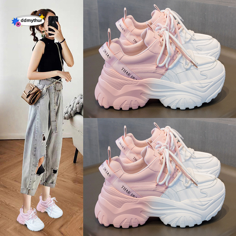 Dad 2025 Spring and Autumn New Summer Thick Bottom Versatile Casual Sports White Mesh Breathable Women's Shoes ddmythur