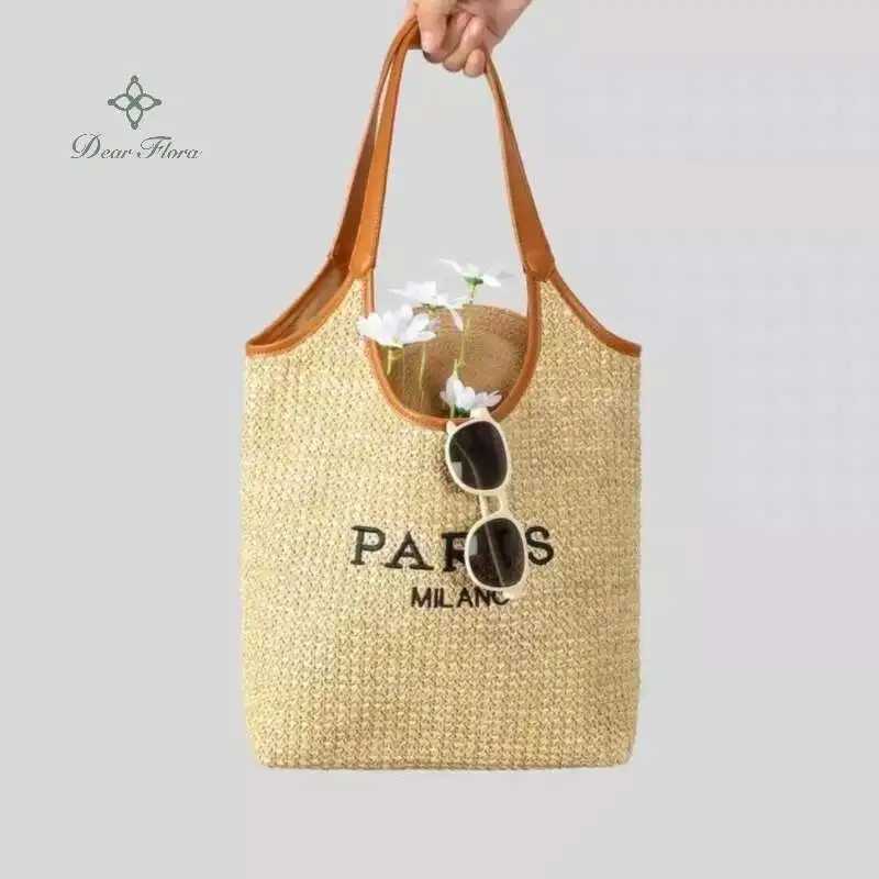 Womens Fashion Letters Straw Summer Beach Shoulder Bags Large Capacity Tote Bags Holiday Designer Casual Handmade Woven Handbags Z250513