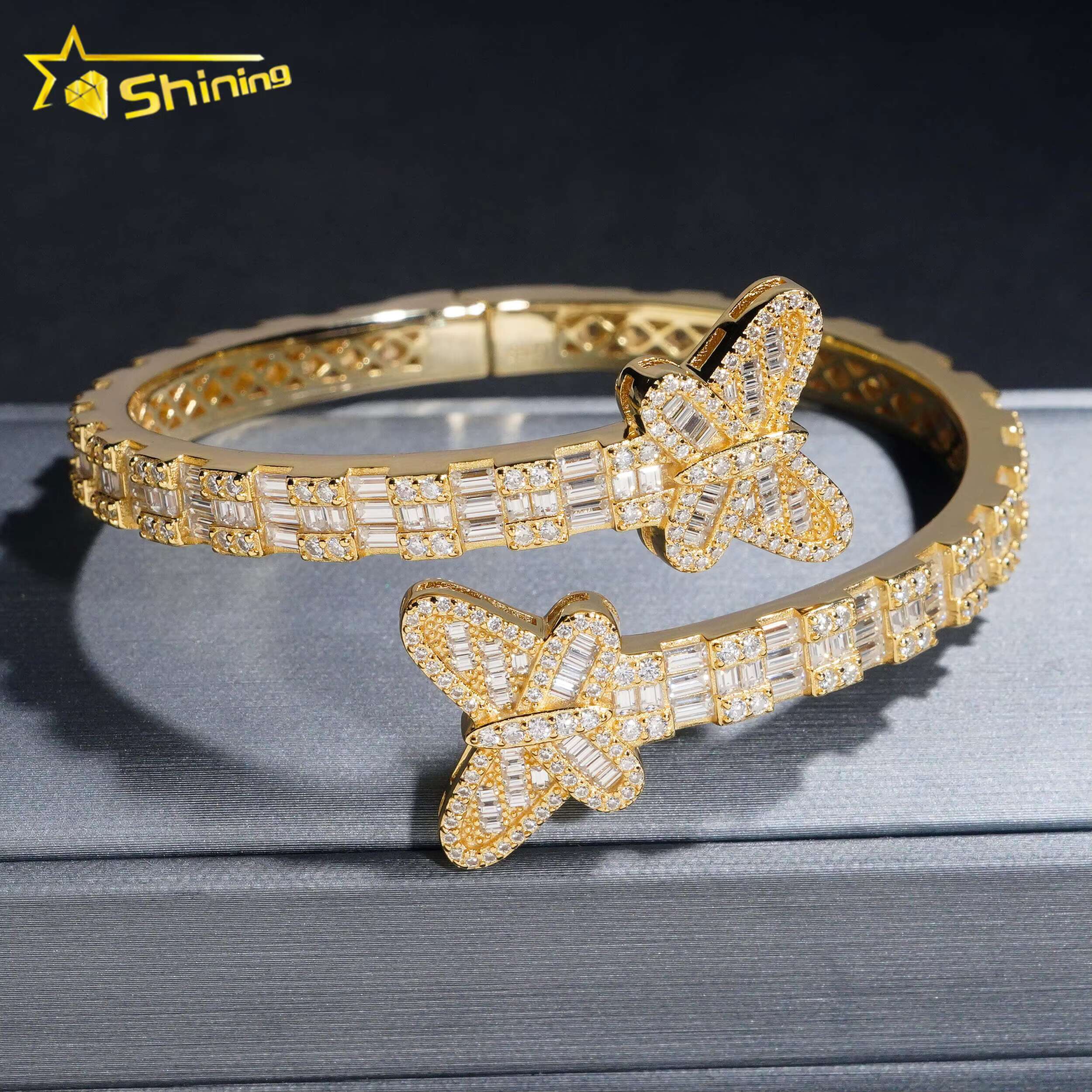 Fine Jewelry Set 925 Sterling Silver Butterfly Style Moissanite Diamond Bracelet and Ring GRA Certificate