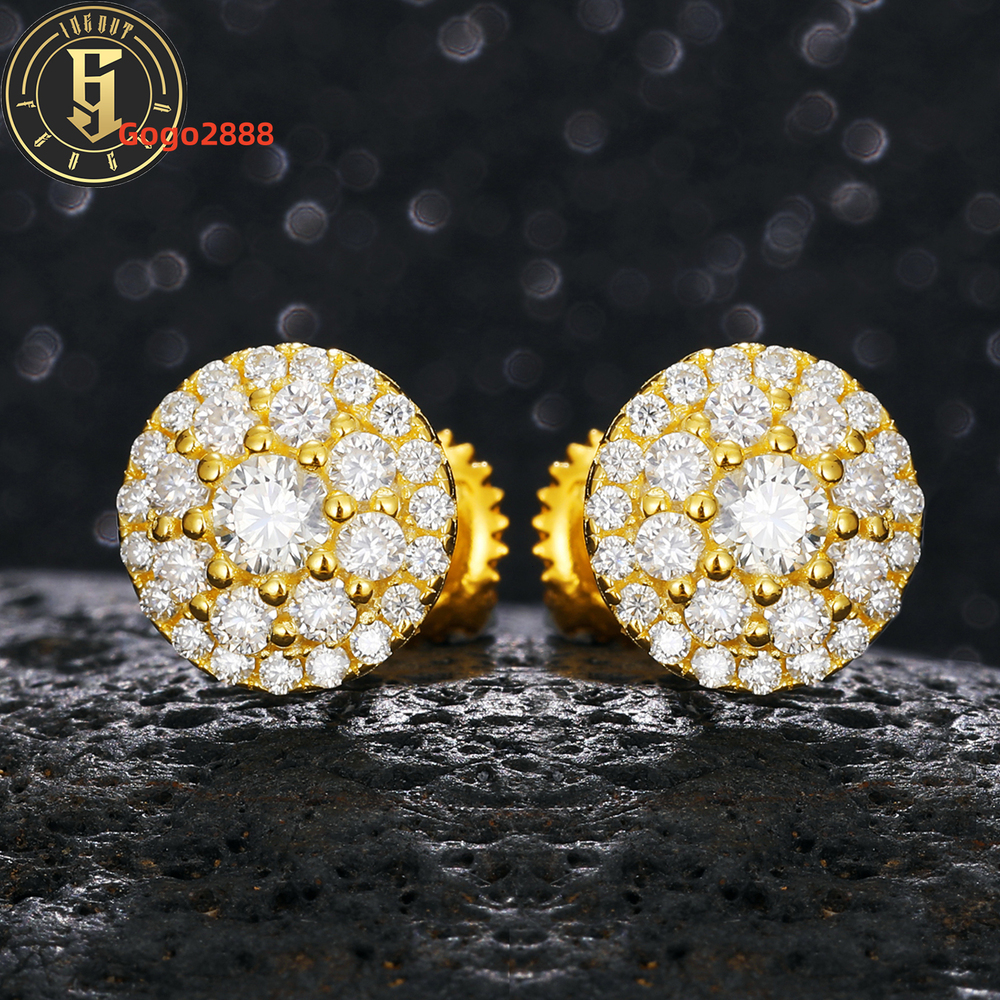 New Arrival Classic 925 Sterling Silver Gra Certified Iced Out Moissanite Stud Earring Fine Hip Hop Men Jewelry