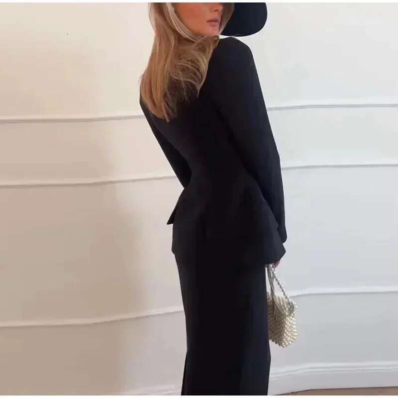Elegant Women Coat Set White Square Collar Buttons Short Jacket Hip Package Long Skirts Fashion New Female 2 Piece Outfit