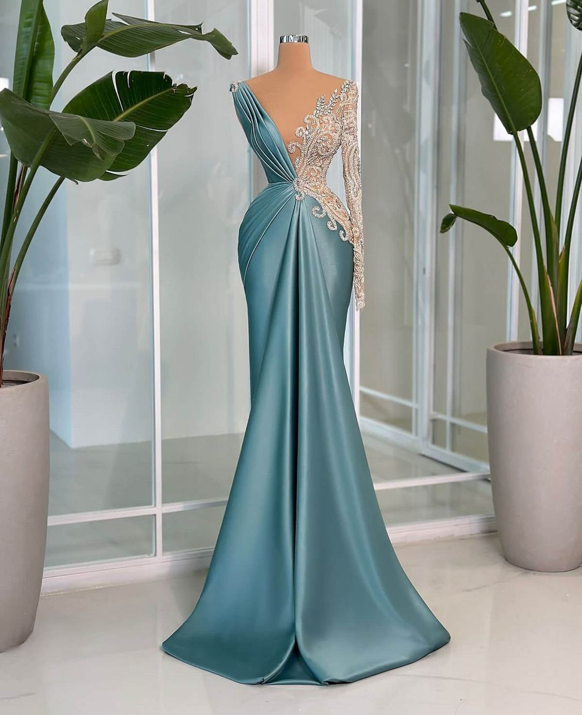 Celebrity Mermaid Evening Dresses Elegant One Shoulder Long Sleeve Prom Dress Ladies Appliques Party Gowns Customized