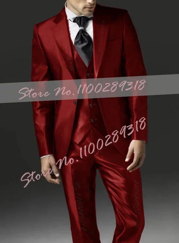 2024 Style Black Two Bottom Satin Beach Men Suit Mens Wedding Prom Suits Costume Homme 3 Pieces JacketPantVest 250506