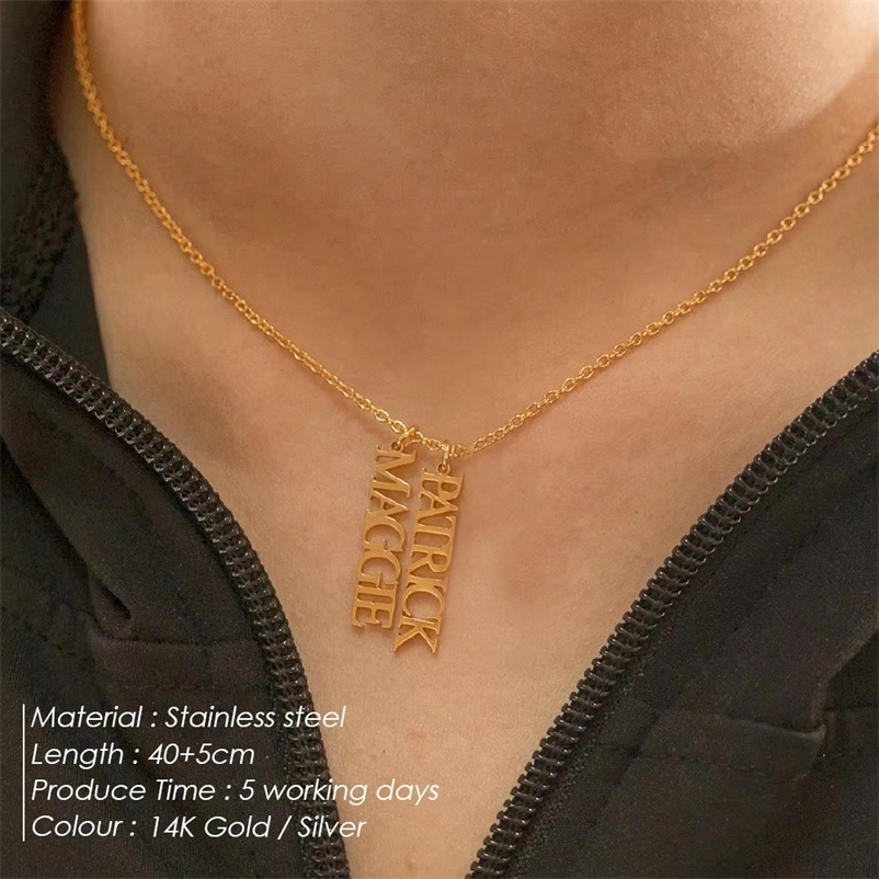 Personalized Customized Vertical Multi-Name Womens Necklace Stainless Steel Nameplate Pendant Ideal for Romantic Gifts 250512