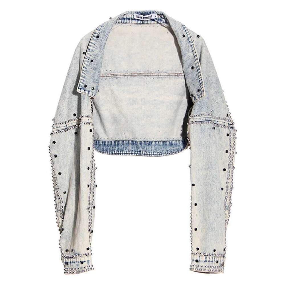 DEAT Casual Fashion Women's Denim Jackets New Solid Long Sleeve Turn-down Collar Patchwork Rivet Coat Female Summer 17A1756