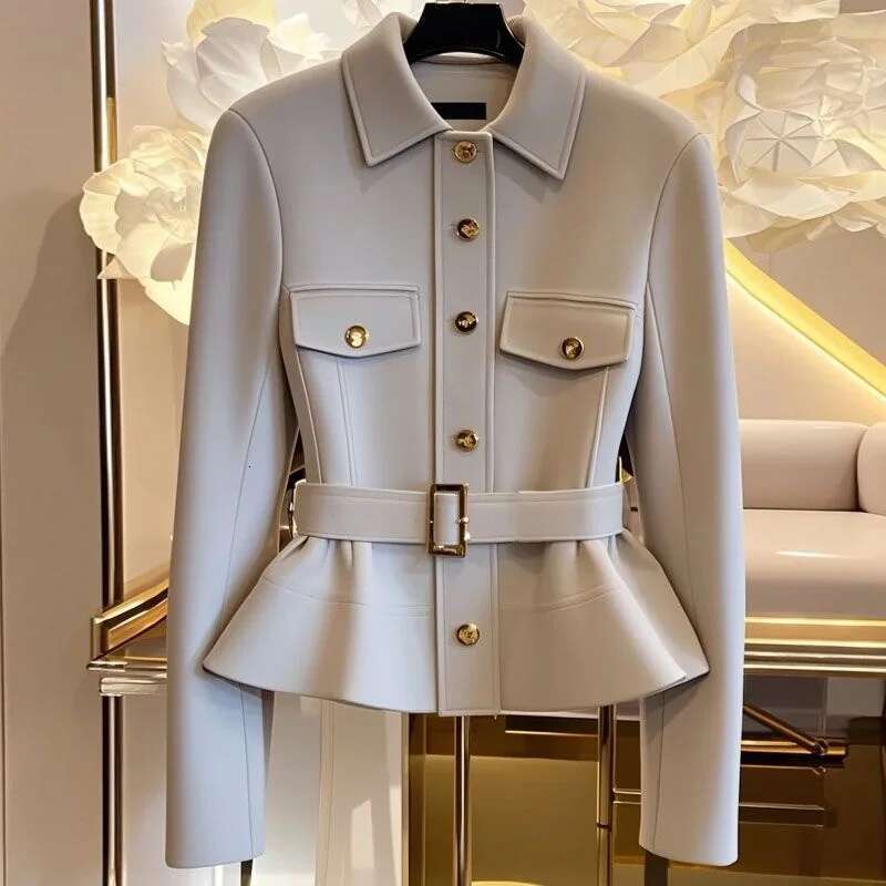 2025 New Korean Fashion Autumn Winter Jackets Ladies Top Temperament Waist Long-sleeved Casual Elegant Outwear Women's Clothing