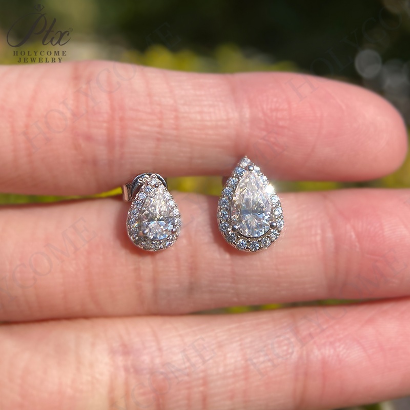 Pear Shape Halo Design Earrings Jewelry Set GRA Certification 0.5ct/1ct Ready to Ship DEF White Color 925 Sterling Silver Moissanite Earring for Women