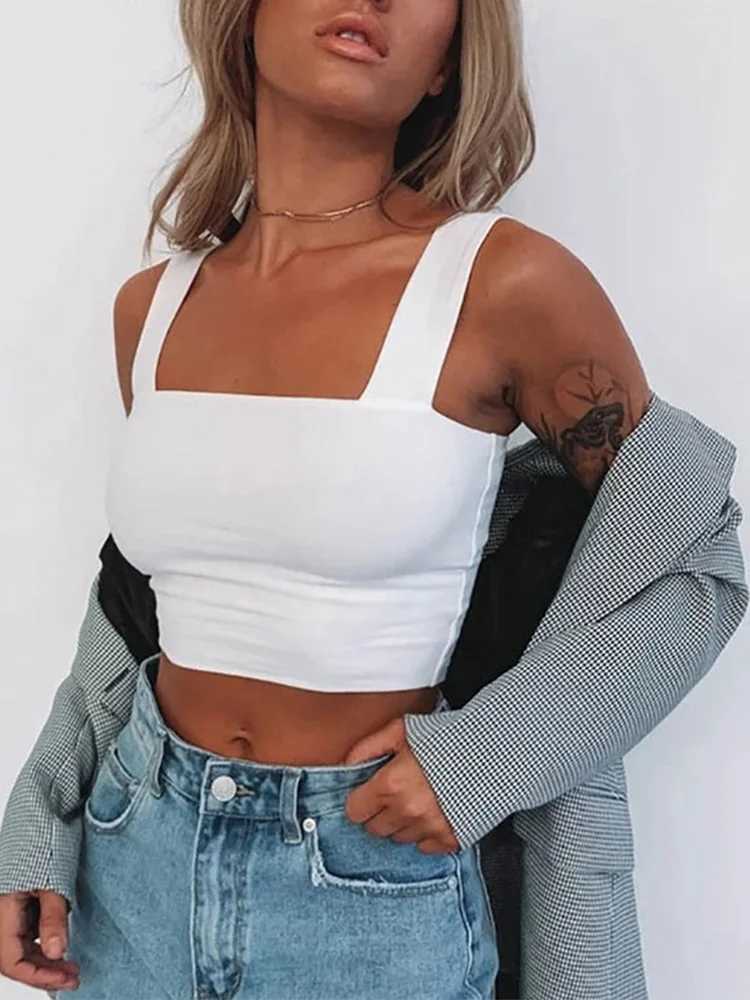 Square Neck Sleeveless Summer Crop Top White Women Black Casual Basic T Shirt Off Shoulder Cami Sexy Backless Tank Top M250512