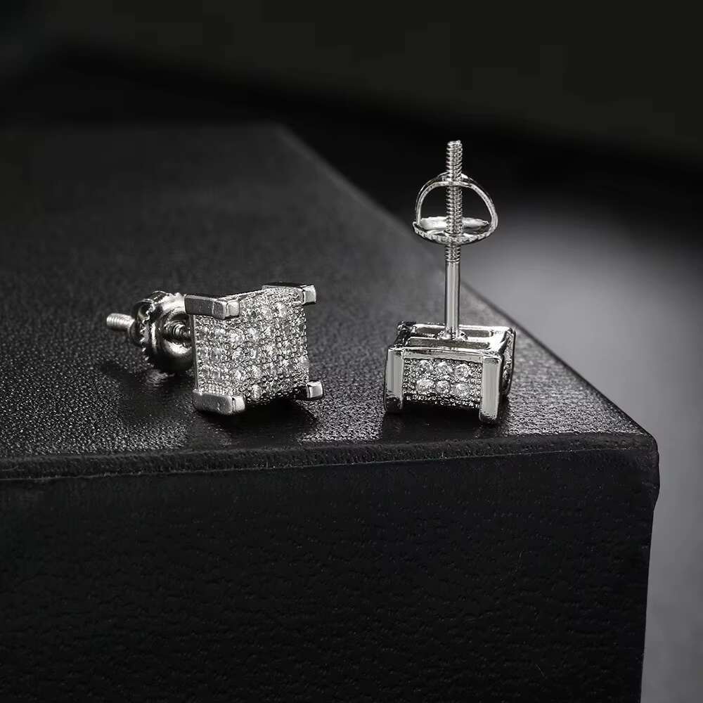 Luxury Mens Hip Hop Zircon Moissanite Earrings Crystal Gemstone Jewelry Rhinestone Silver 18K Gold Stud Earrings for Women