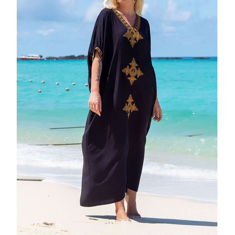 European and American Summer Cotton Gold Embroidered Robe Vacation Comfortable Loose Beach Hoodie 2025 New Casual Versatile Fashion Clothing