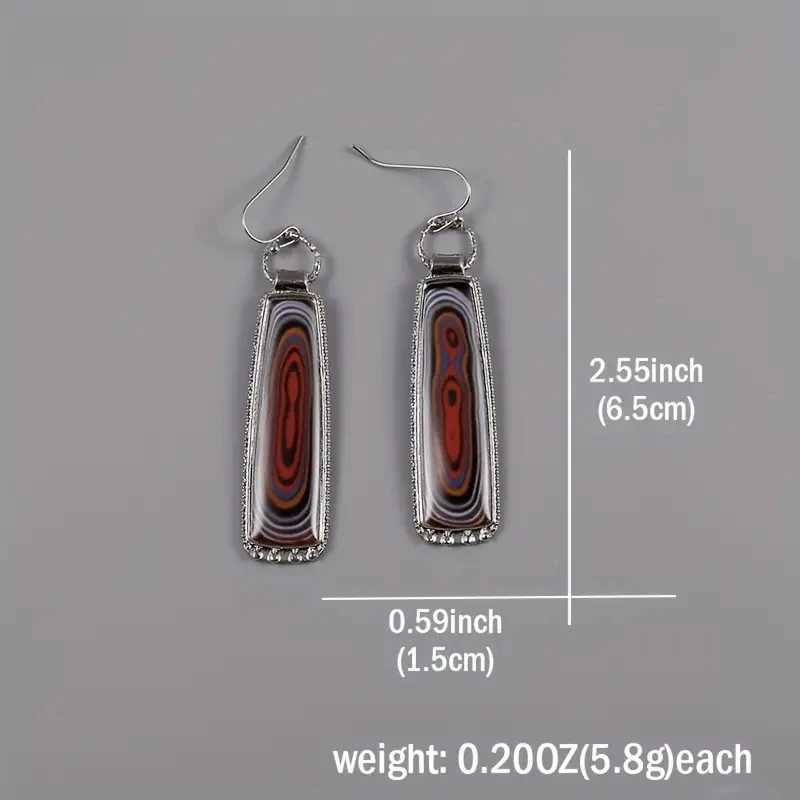 Vintage Boho Silver Color Earrings for Women Square Handmade Metal Inlaid Painting Patterns Dangle Earrings Jewelry Gift Y250510