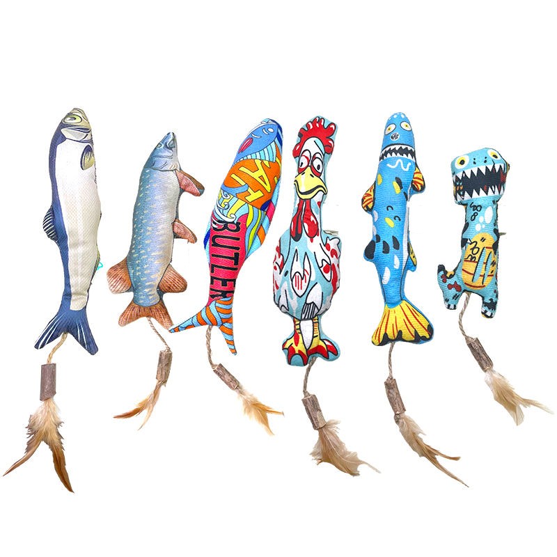 Cat Stress Relief Toy - Mint Fish Shaped Plushie