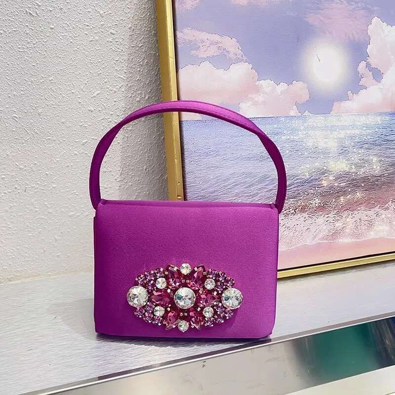 New Fashion Women's Handbag Satin Square Crystal Shiny Dias Evening Bag Glitter Clutch Purse For Wedding Party