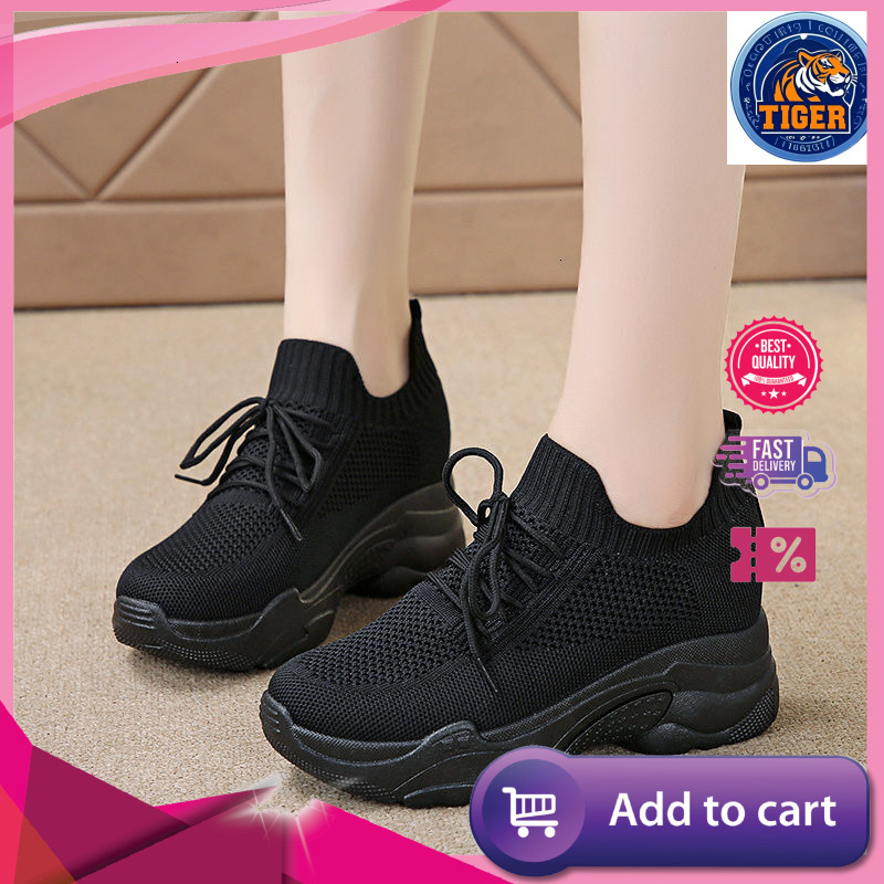 Ddmytiger Women S New Spring Flyknit Mesh Casual Sports With Inner Heightening Little White Breathable Thick Sole Dad Shoes Summer Outdoor Shoes