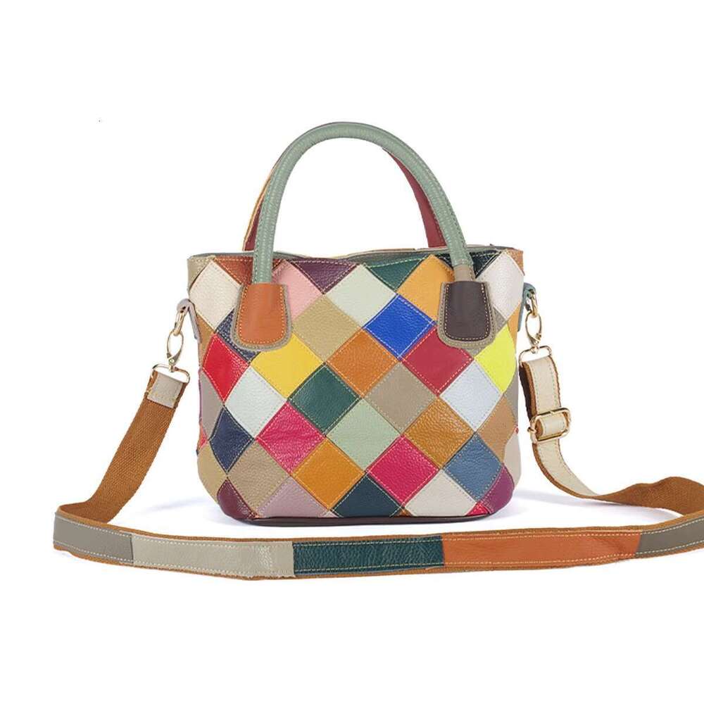 Designer Bag 2025 Multi-Color Plaid Random Contrast Color Genuine Leather Cowhide Casual Handbag One Shoulder Crossbody Women's Small Bag Luxury 