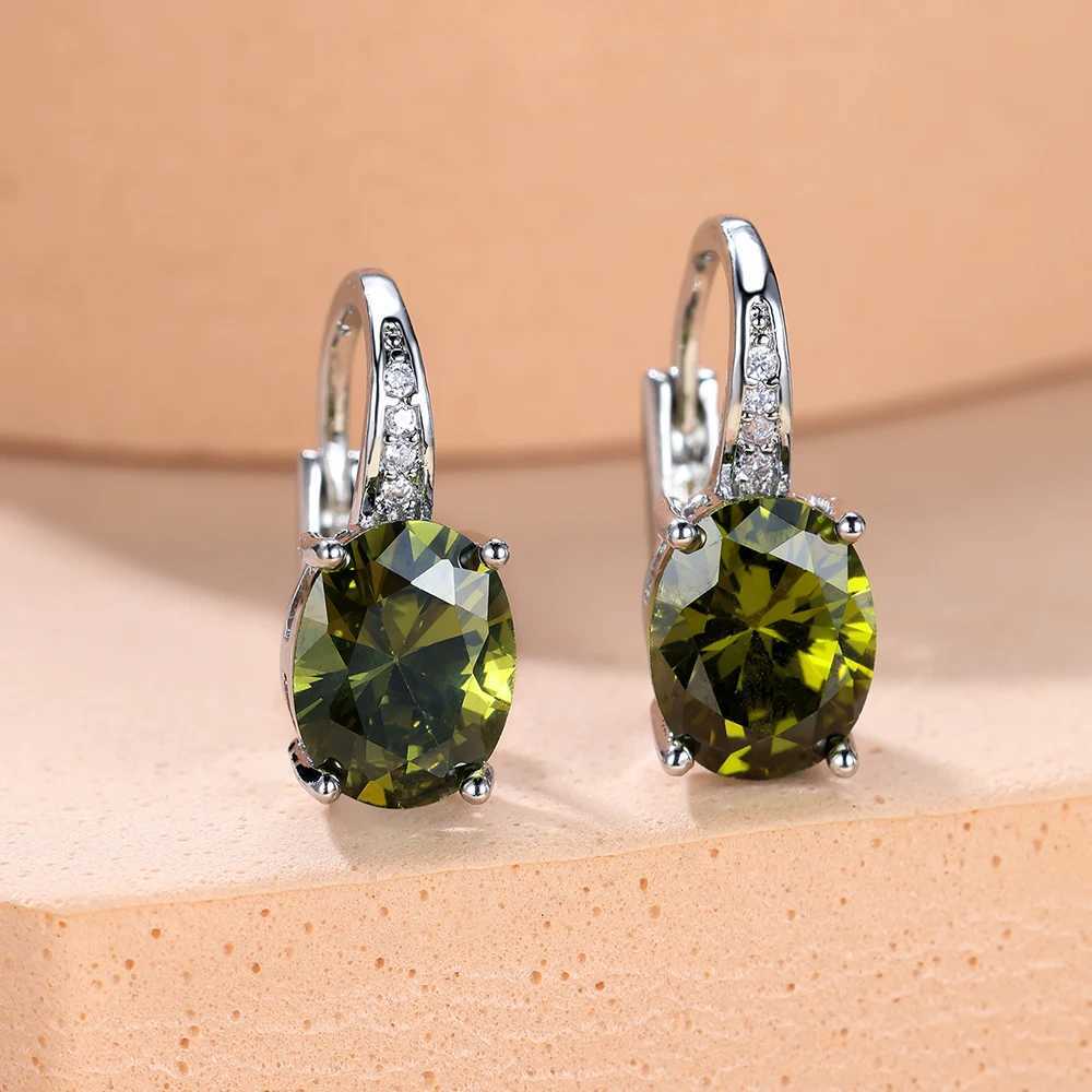 Oval Blue Red Purple Black Green Stone Hoop Earrings For Women Silver Gold Color Wedding Small Ear Buckle Rainbow Zircon Jewelry Y250510