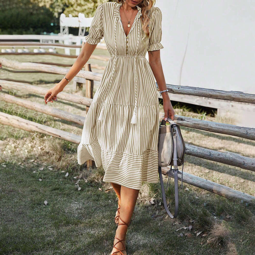 European and American women's summer striped dress temperament style 2025 new casual fashion trend clothing