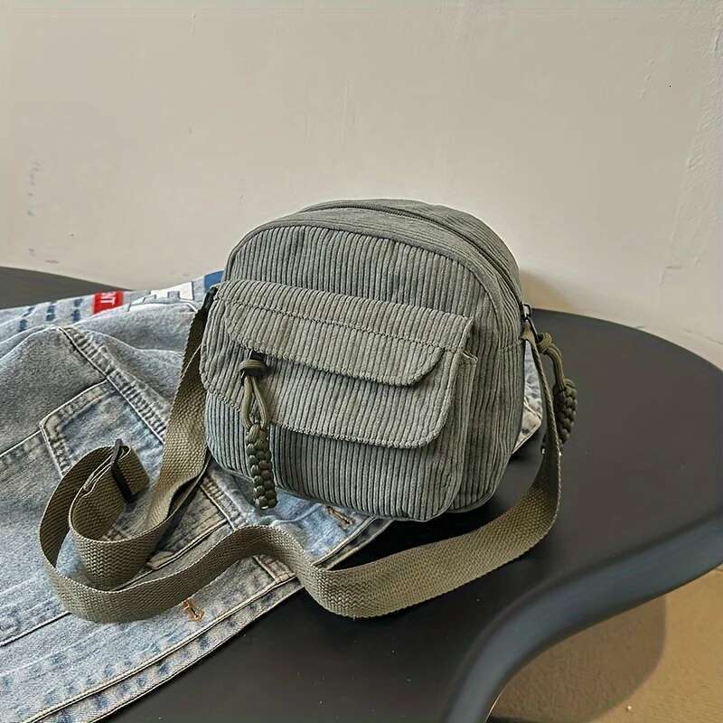 Vintage Haruku Corduroy Crossbody Bag, Casual Japanese Style Handbag Shoulder Bag With Zipper Closure,Chic Everyday Use Purse