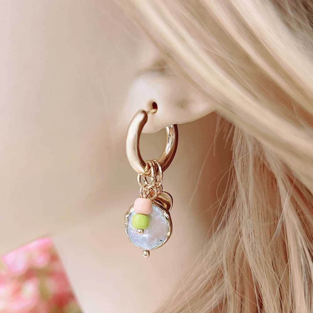 Summer Orange Shell Pendant Earrings For Woman Bohemia Charms Trendy Personality Dangle Hoop Ring Brinco Accessories Jewelry Y250510