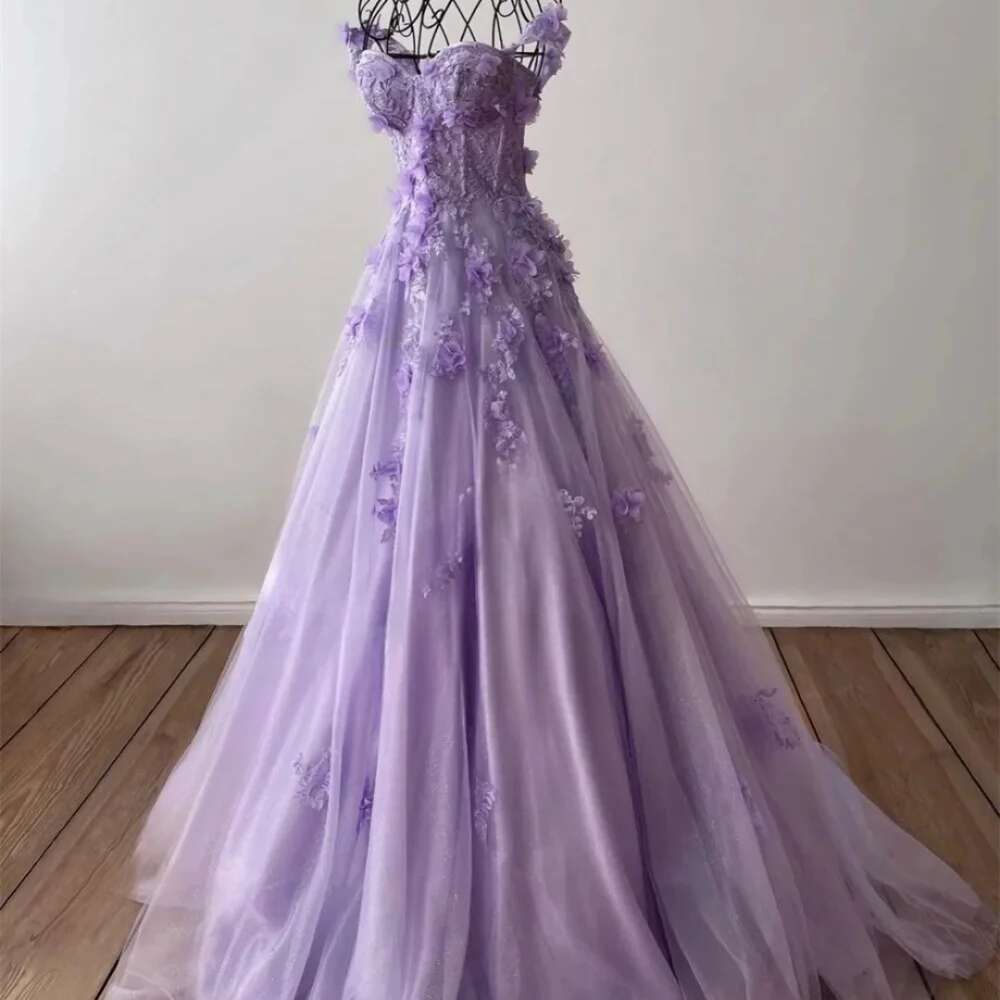 Cathy 3D Flowers Embroidery Strapless Wedding Dresses A-line Mesh Fabric Sleeveless vestidos de noche Form Formal Evening