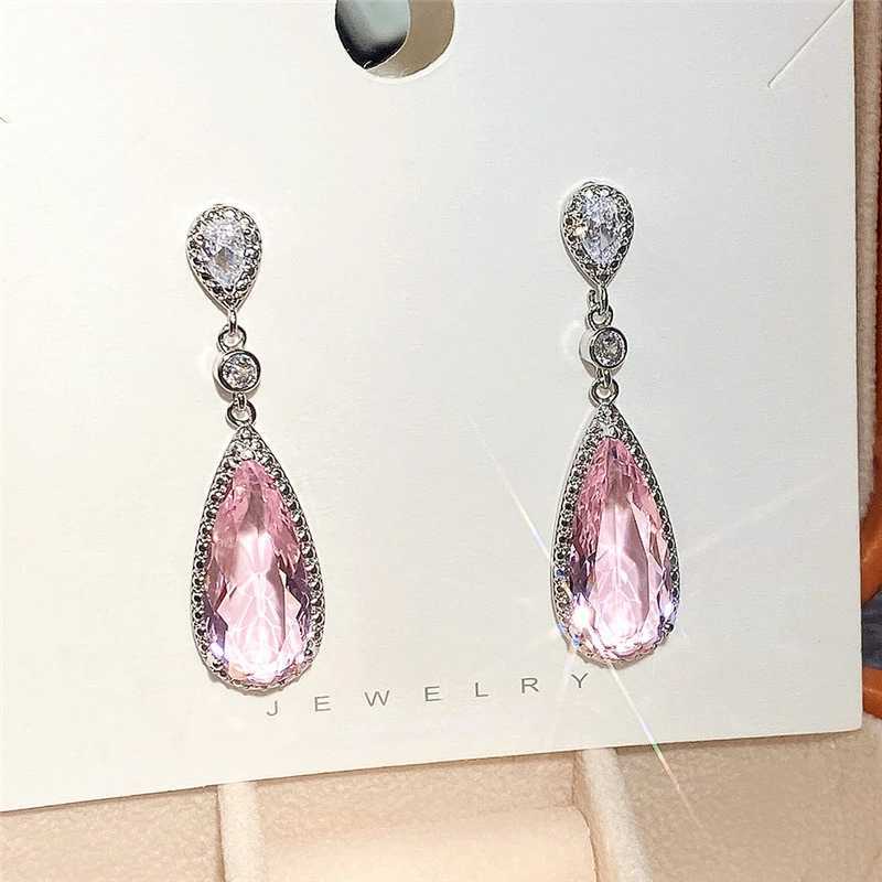 Huitan Luxury Big Water Drop Pink CZ Dangle Earrings for Women Novel Design Engagement Wedding Accessories Party Fashion Jewelry Y250510