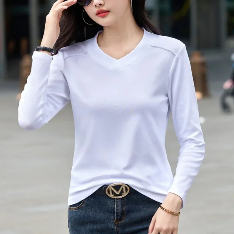 Long Sleeve Tshirts Camisetas Autumn Casual Womens Clothing Cotton Loose Tee Shirt Femme V Neck Tops Mujer Basic Women T 250513
