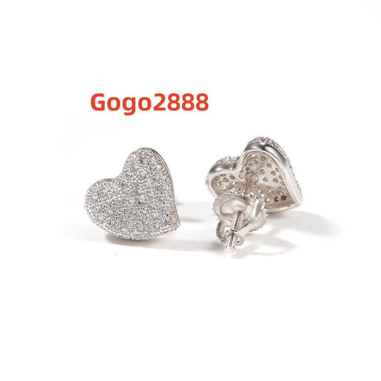 Hot Design Iced Out CZ Heart Shape Screw Back Stud Earrings 925 Silver Hip Hop Moissanite Stud Earrings for Girls