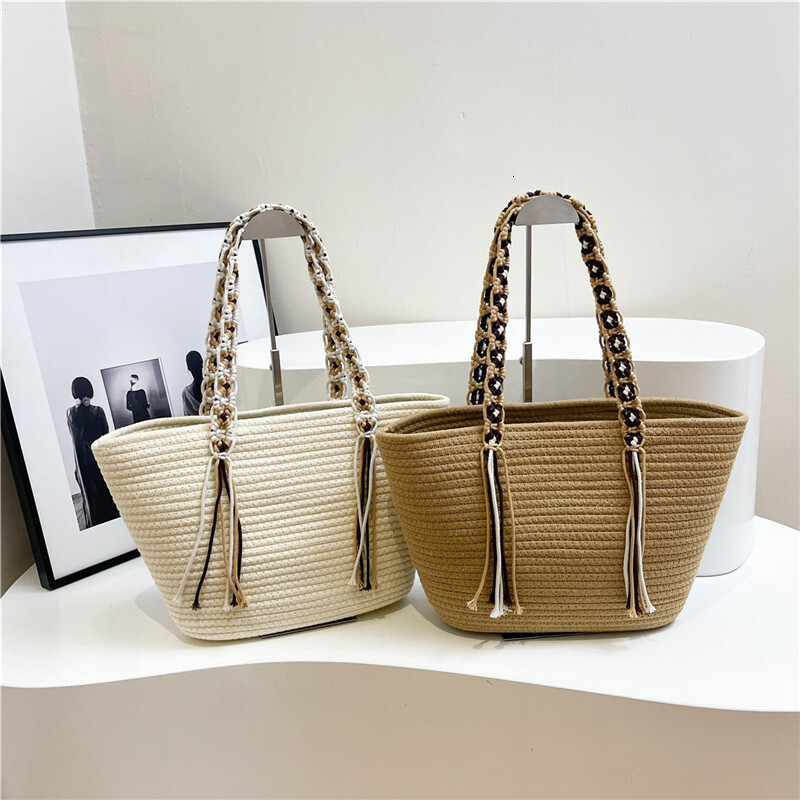 25 year summer new tote large capacity, fashionable versatile woven bag, vacation style, lazy and simple shoulder bag for women