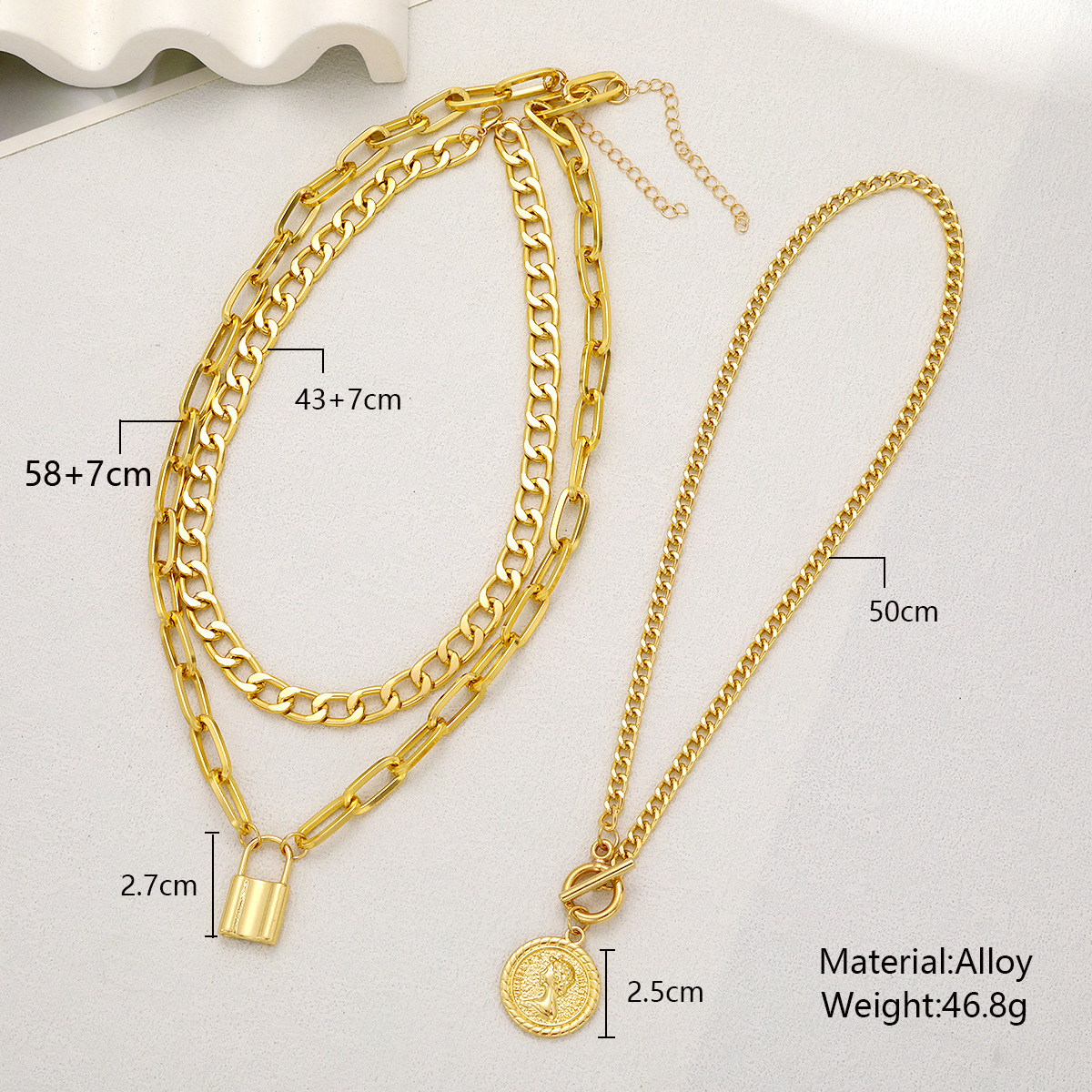 Trendy Multi-Layer Gold Necklace Set with Coin Pendant and Lock Charm, Fashionable Choker for Women