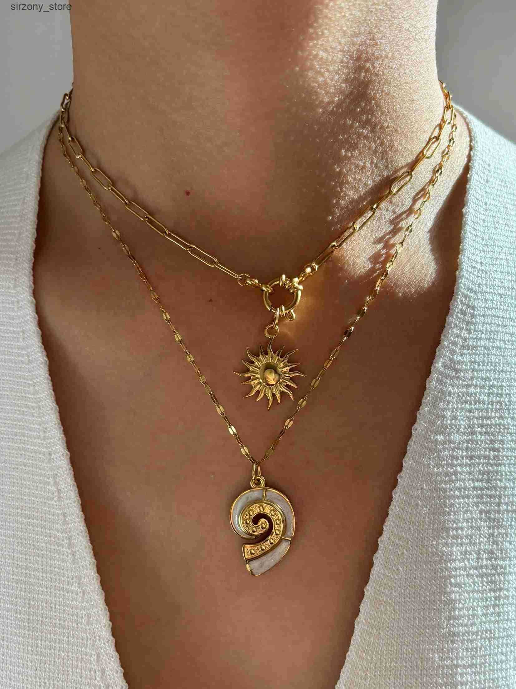Perisbox Stainless Steel Sun Flower White Enamel Conch Pendant Necklace Stackable High Quality Fashion Party Jewelry for Women z250513IXS0