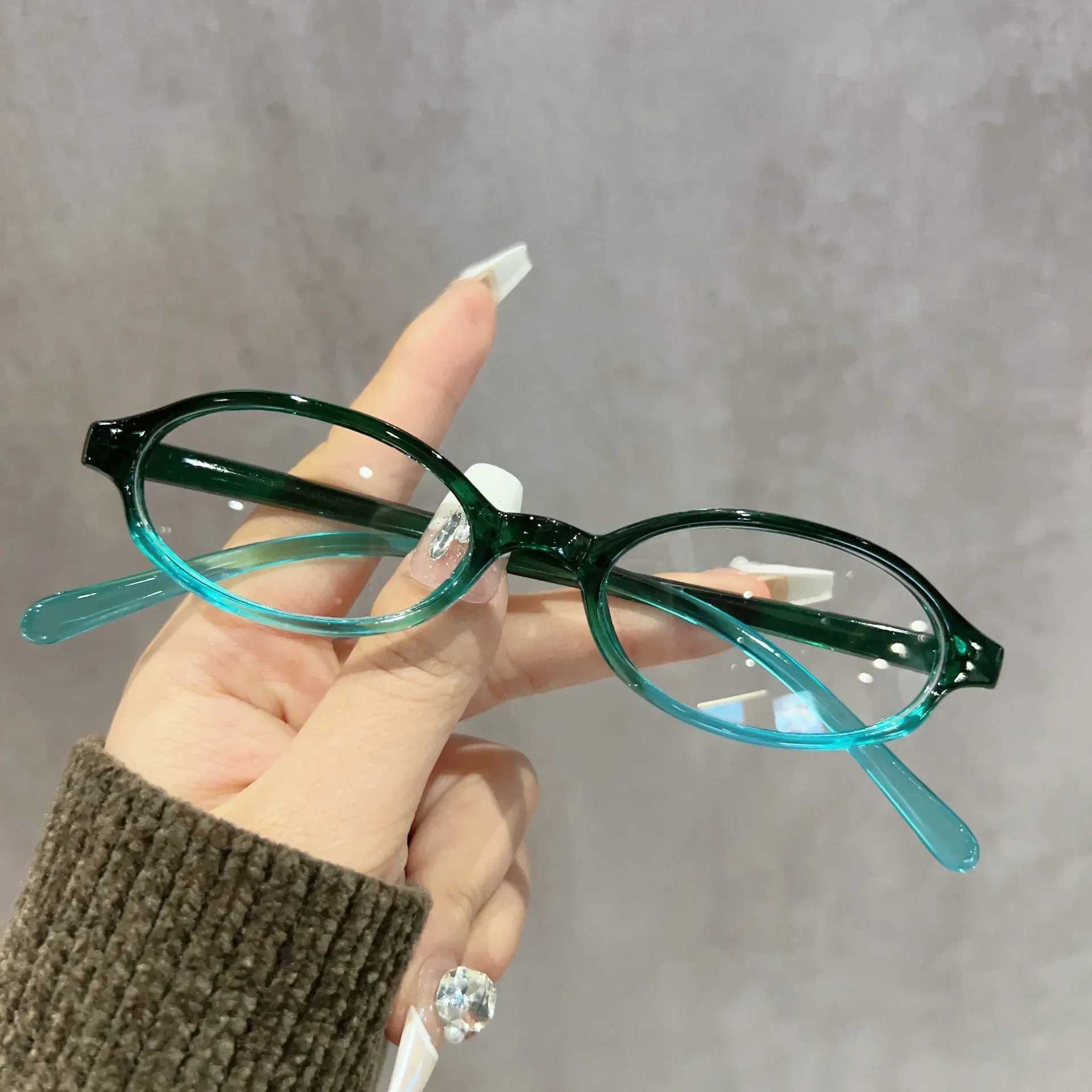 2025 Trendy Y2K Retro Oval Square Blue Green Small Frame Glasses Frame Women Anti Blue Light Glasses Vintage Eyeglasses Goggles W250513