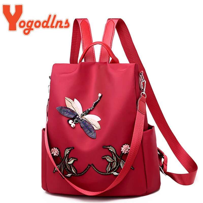 Yogodlns Fashion Embroidery Women Waterproof Oxford Travel Bag Large Capacity Rucksack Multifunction Laptop Backpack