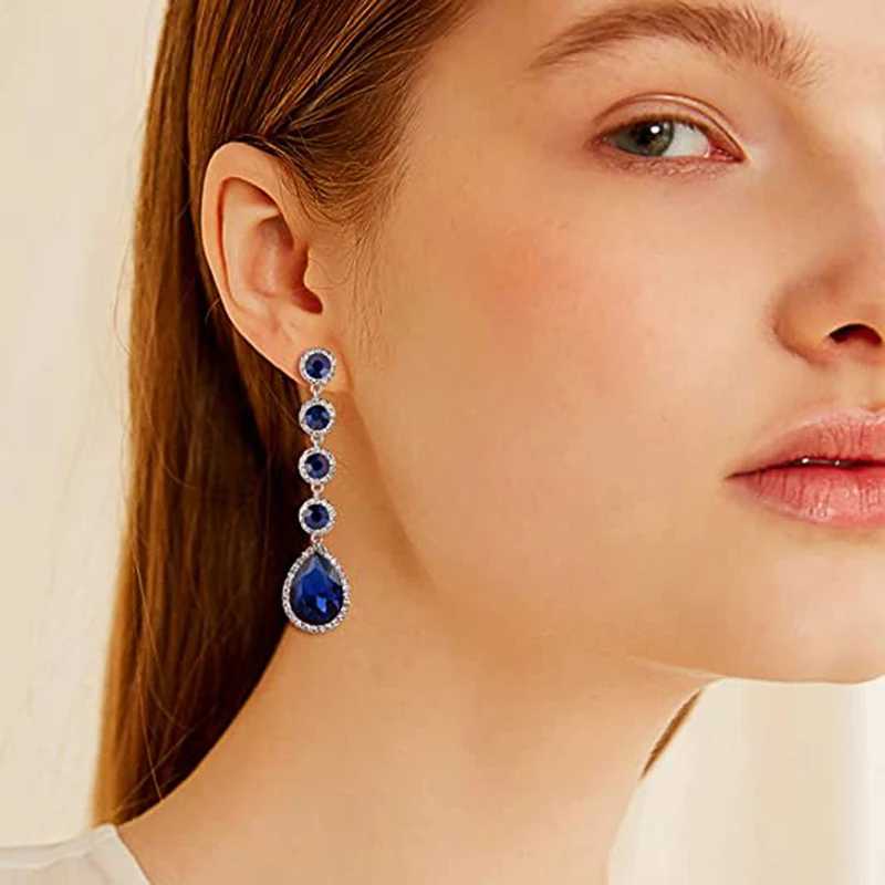 Quick view Wish list Hangings Earrings with Blue Cubic Zirconia Luxury Trendy Ear Accessories for Women Wedding Party Temperament Jewelry Y250510