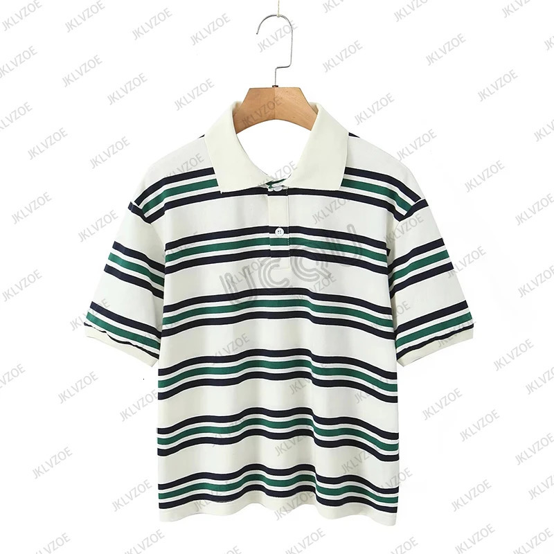 Summer Womens Striped Printed Polo Shirt Short Sleeve Lapel Tees Ladies Clothes Casual Oversized Loose Streetwear Y2K Tops 250513