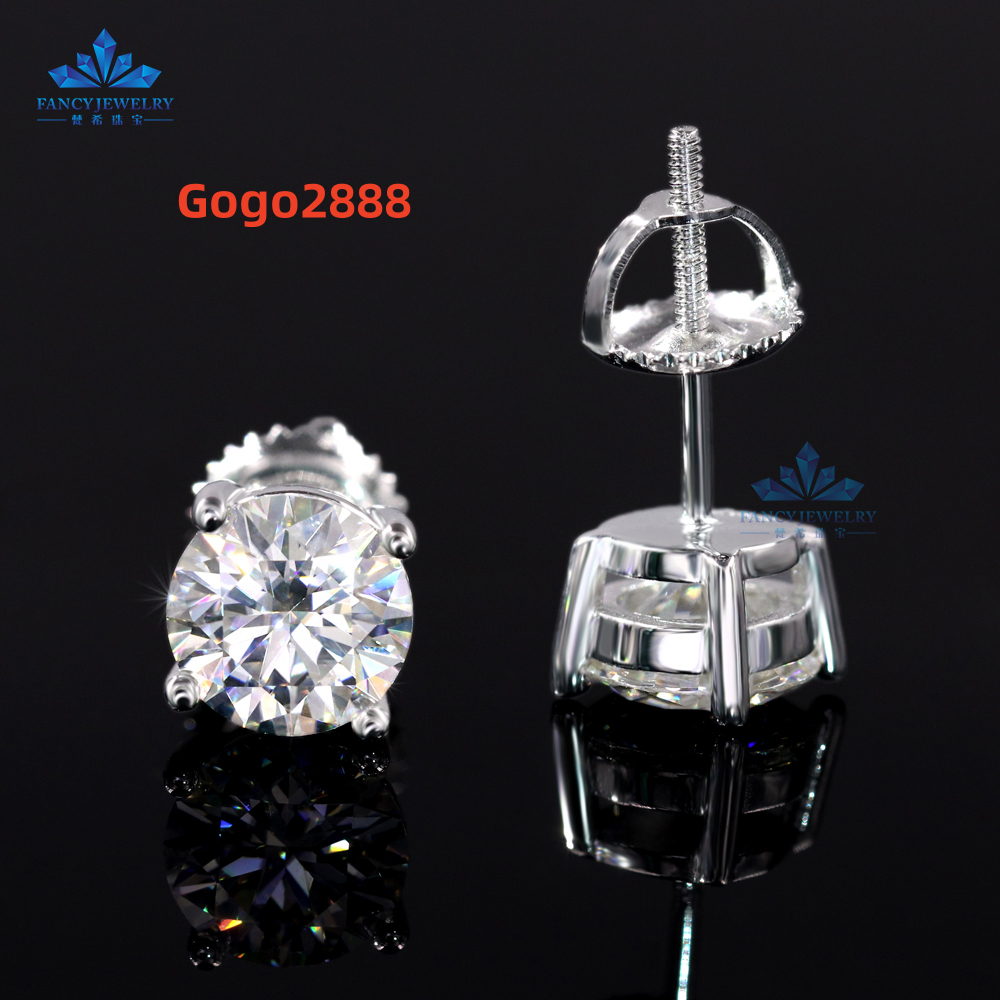 Classic Design 4 Claws 925 Sterling Silver Screw Back GRA Certificated 0.5ct/1ct/ 2ct Diamond Moissanite Stud Earrings for Women
