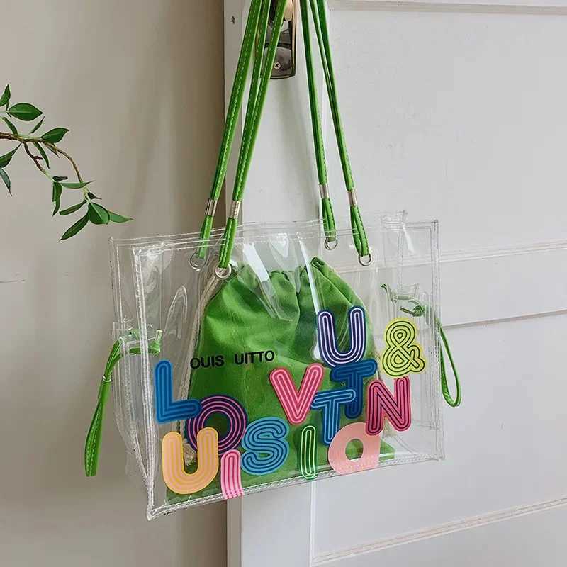 Summer Large-capacity Transparent Shoulder Bag for Women with Stylish Letter Print PVC Womens Bag HandbagW250513