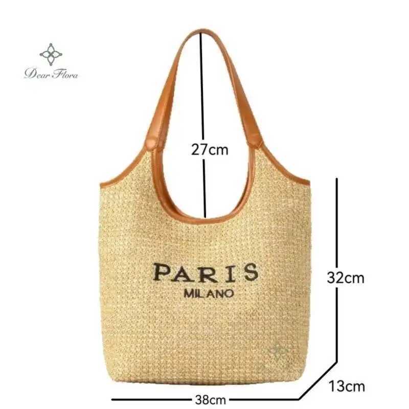 Womens Fashion Letters Straw Summer Beach Shoulder Bags Large Capacity Tote Bags Holiday Designer Casual Handmade Woven Handbags Z250513