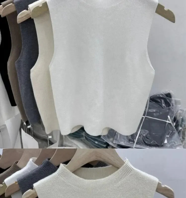 Womens knitted Y2K vest ultrathin sweater for summer and autumn short sleeved solid spring zipper tight fitting tube top 250506