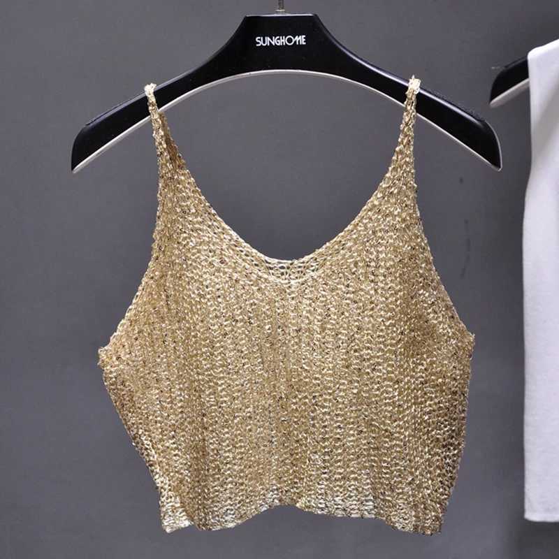 Sparkling Sequins Half Waist Render Knitwear Hollow-out Is Sexy Waist Condole Top Cropped Sexy Streetwear Woman Tops Summer M250513
