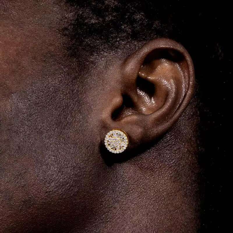 Hip Hop Luxury Jewelry 925 Sterling Silver Moissanite Earring Iced Out VVS Halo Diamond Baguette Studs Earrings